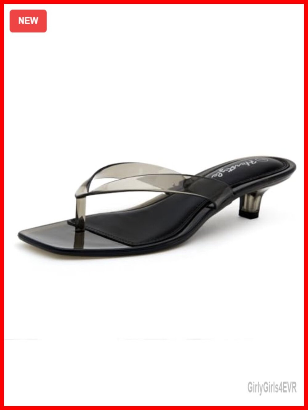 Kitten Heels Clear Jelly Slides Square Toe Thong Flip Flop